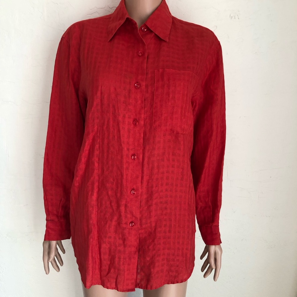 Liz Claiborne Liz-Sport 100% Irish Linen Red Button-Down Shirt Women’s Size S